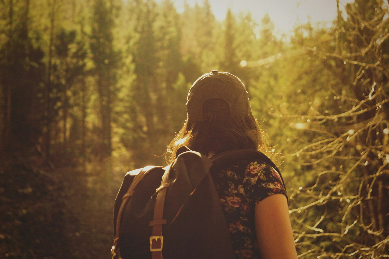 woman walking in the forest